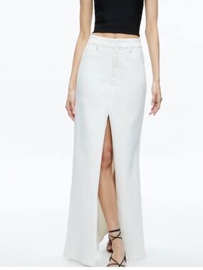Alice + Olivia White High-Waist Maxi Skirt with Front Slit